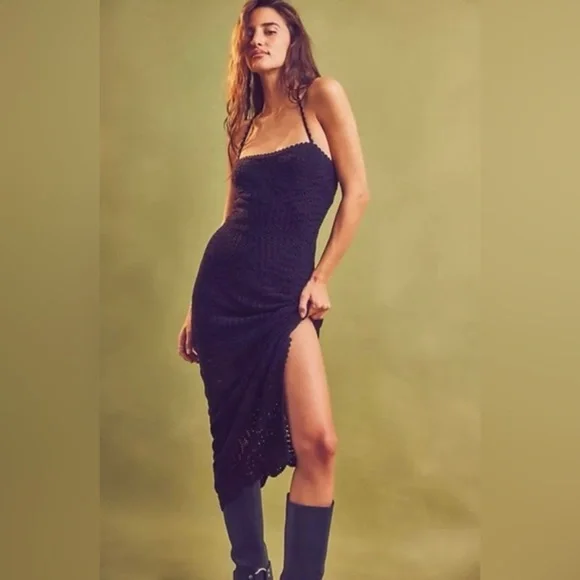 free people dahlia dress this fun maxi dress is featured in a crochet fabrication and bodycon Free People Dahlia Embroidered Maxi